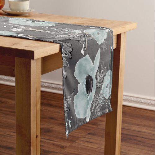  Poppies Blue Gray Charcoal Watercolor Decor Short Table Runner