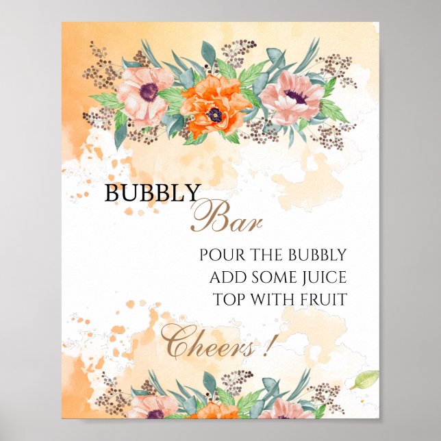 Poppies bubbly bar bridal shower sign (Front)