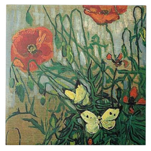 Poppies & Butterflies Van Gogh Fine Art Tile