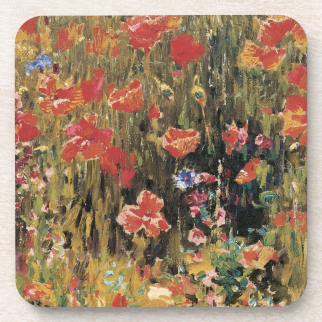 Poppies by Robert Vonnoh, Vintage Impressionism Beverage Coaster (Front)