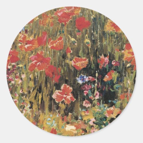 Poppies by Robert Vonnoh Vintage Impressionism Classic Round Sticker