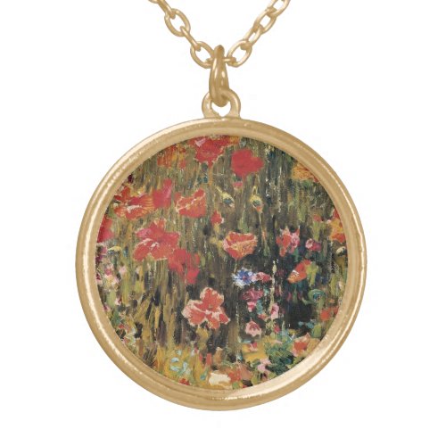 Poppies by Robert Vonnoh Vintage Impressionism Gold Plated Necklace