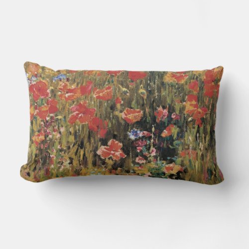 Poppies by Robert Vonnoh Vintage Impressionism Lumbar Pillow