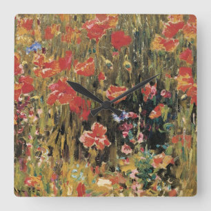 Poppies by Robert Vonnoh, Vintage Impressionism Square Wall Clock