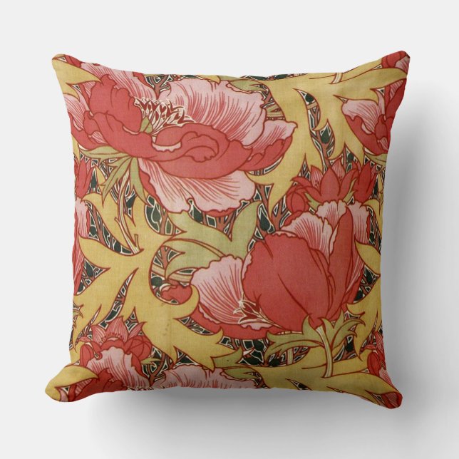 Poppies by William Morris Throw Pillow (Front)