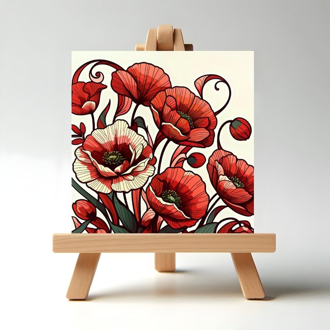 Poppies Ceramic Tile (Illustration of Poppies displayed on an easel.)