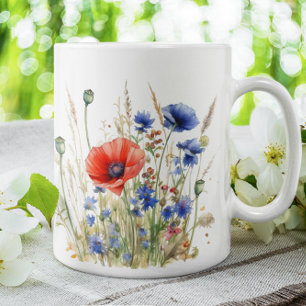 Poppies & Cornflowers: Rustic Meadow Watercolor Coffee Mug