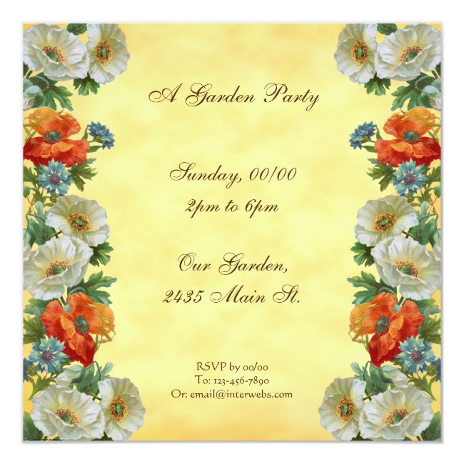 Poppies Custom Garden Party Square Invitations