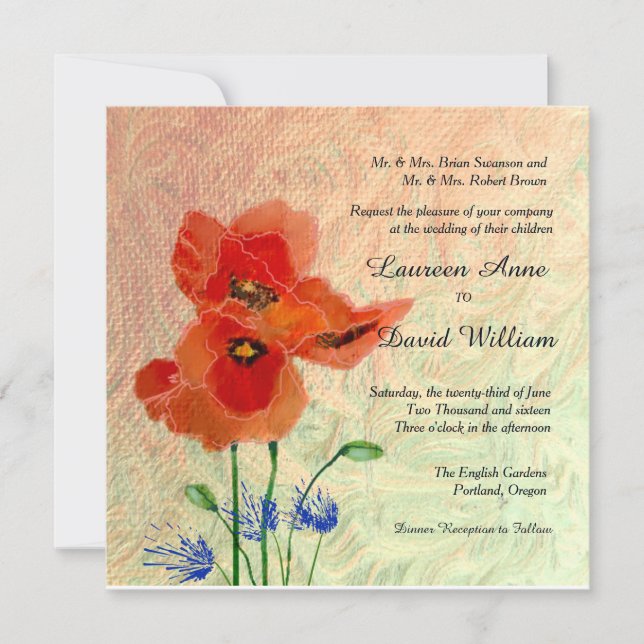 Poppies Custom Wedding Invitation (Front)