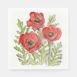 Poppies design on paper napkins