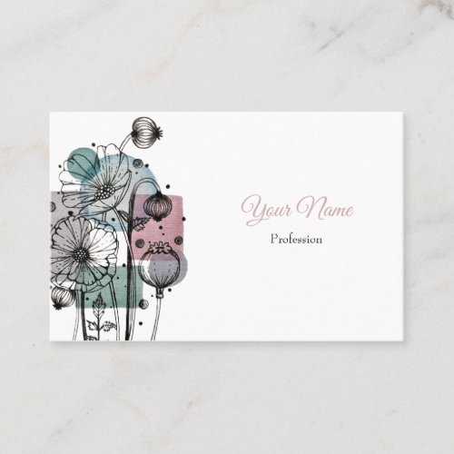 Poppies doodle In Ink And Watercolor Business Card