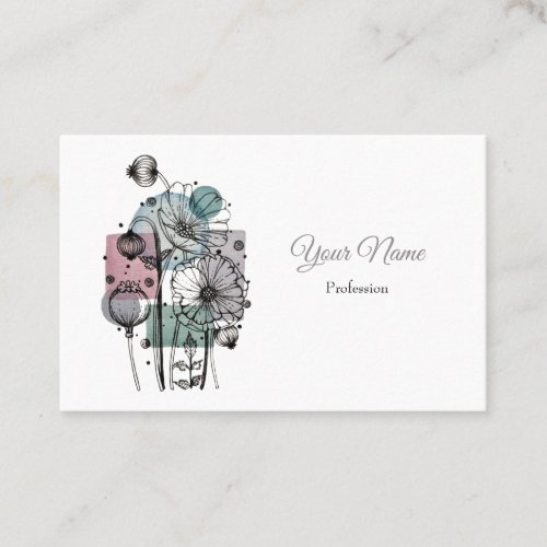 Poppies doodle In Ink And Watercolor Business Card