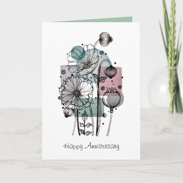 Poppies Doodle In Ink And Watercolor Card (Front)