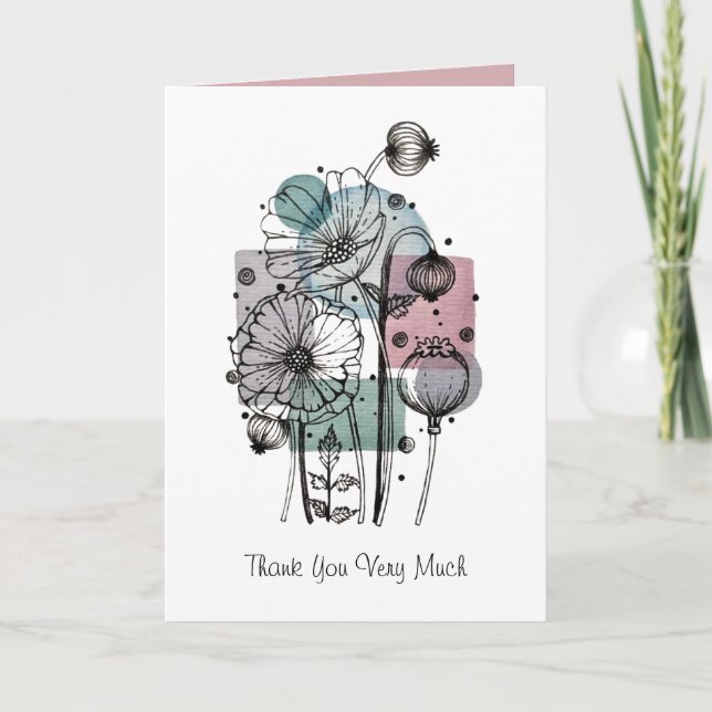 Poppies Doodle In Ink And Watercolor Card (Front)