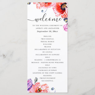 Poppies. Elegant watercolor red floral wedding Program