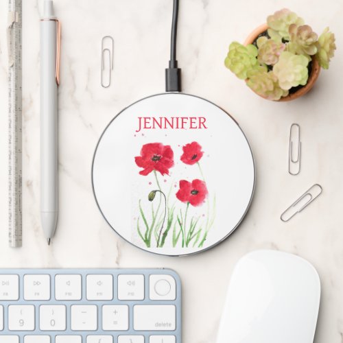 Poppies Elegant Wildflower Red Orange Garden  Wire Wireless Charger