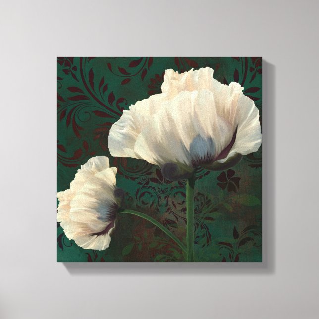 Poppies en Verdigris cream poppy flowers green Canvas Print (Front)