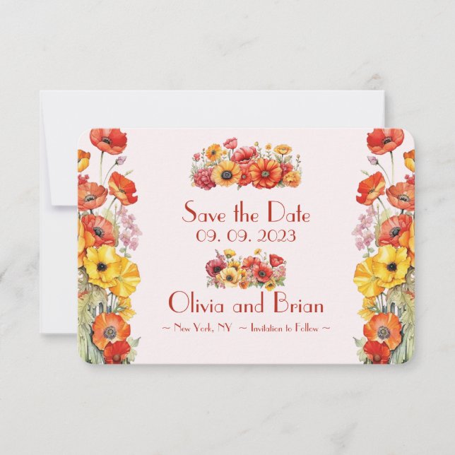 Poppies Flat Save The Date Card (Front)
