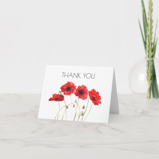 Poppies Floral 1st First Birthday Party Thank you  Card (Front)