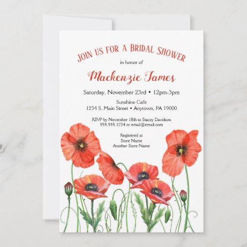 Poppies Floral Bridal Shower Invitation Watercolor Zazzle