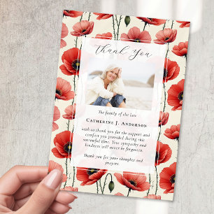 Poppies Floral Memorial Photo Sympathy Funeral Thank You Card
