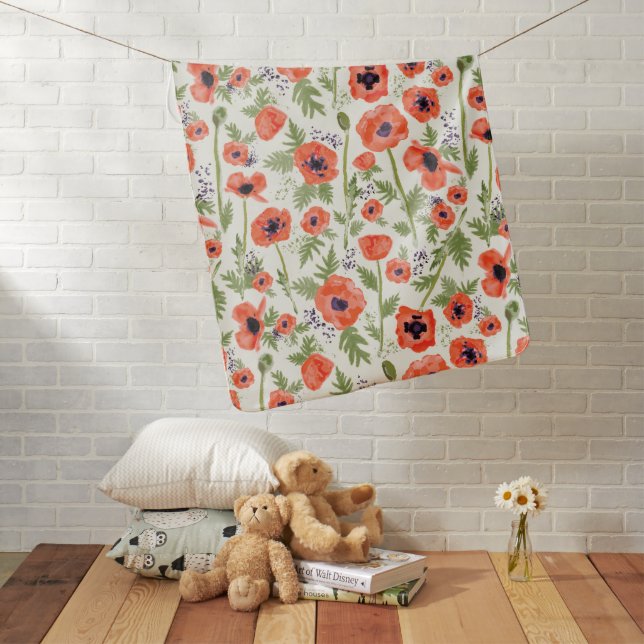 Poppies Floral Pattern Baby Blanket (In Situ)