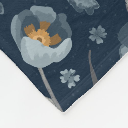 Poppies Floral Pattern Blue Fleece Blanket