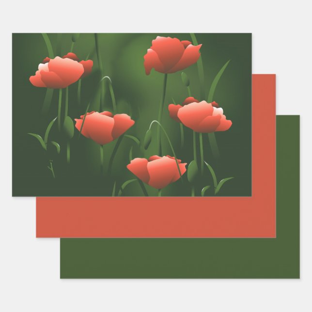 Poppies Floral Poppy Wrapping Paper Sheets (Set)