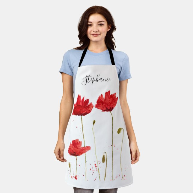 Poppies Floral Red Poppy Botanical Art Summer Apron (Worn)