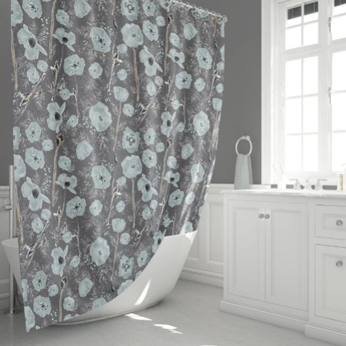 Poppies Floral Watercolor Pattern Shower Curtain