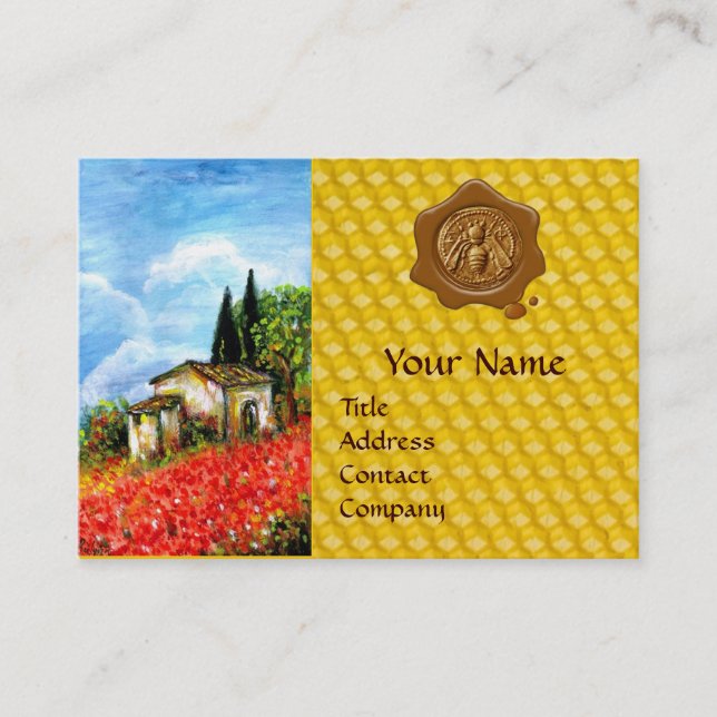 POPPIES,FLOWER FIELDS HONEY BEE WAX SEAL,BEEKEEPER BUSINESS CARD (Front)