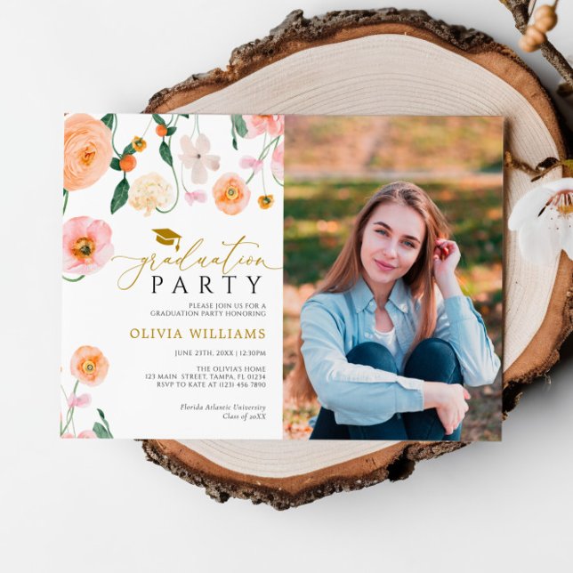 Poppies Flowers Photo Graduation Party Invitation (Creator Uploaded)