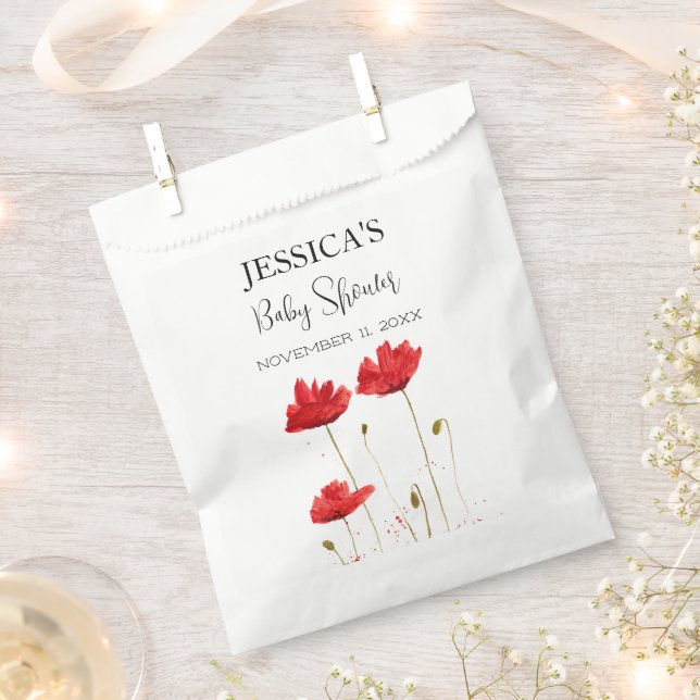 Poppies Flowers Poppy Baby Shower Wildflower girl Favor Bag (Clipped)