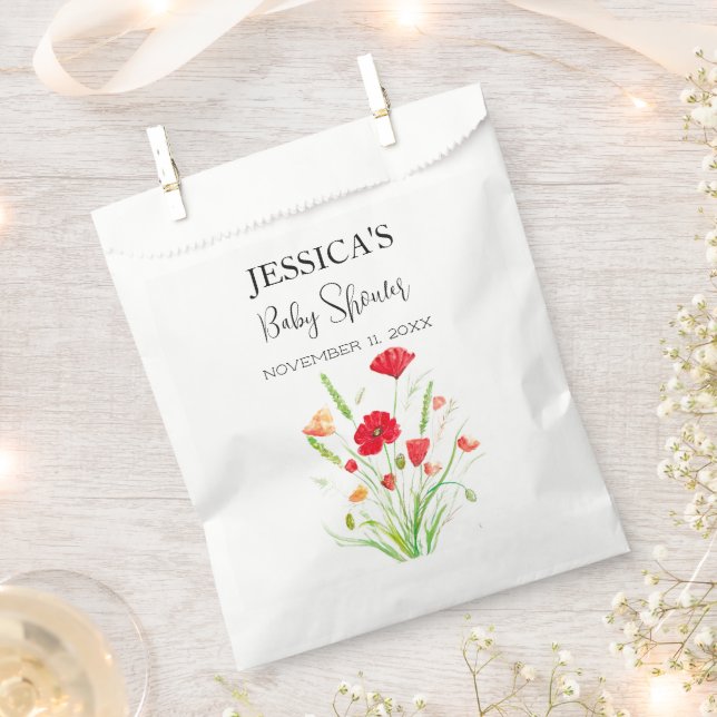 Poppies Flowers Poppy Baby Shower Wildflower girl Favor Bag (Clipped)