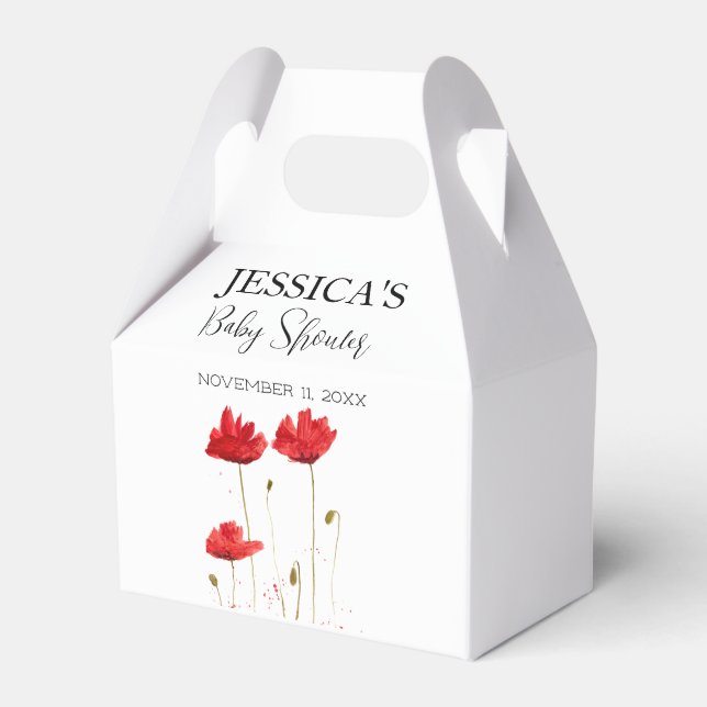 Poppies Flowers Poppy Baby Shower Wildflower girl Favor Boxes (Front Side)