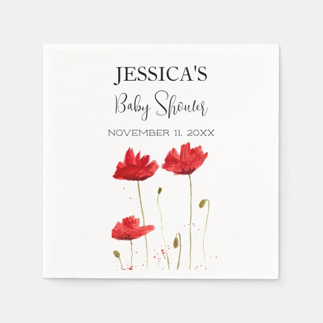 Poppies Flowers Poppy Baby Shower Wildflower girl Napkins (Front)