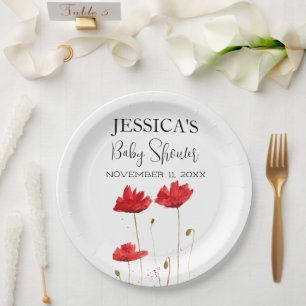 Poppies Flowers Poppy Baby Shower Wildflower girl Paper Plates