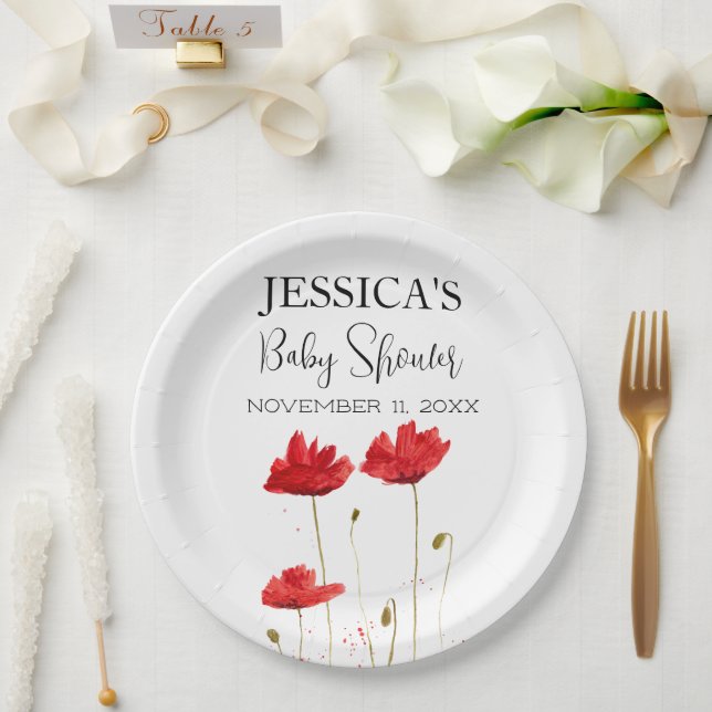 Poppies Flowers Poppy Baby Shower Wildflower girl Paper Plates (Wedding)
