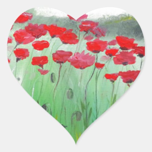 Poppies flowers poppy Watercolor Nature Floral Heart Sticker