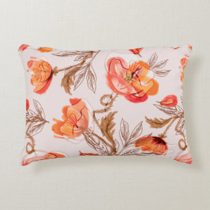 Poppies Flowers Seamless Pattern on a Beige Backgr Accent Pillow