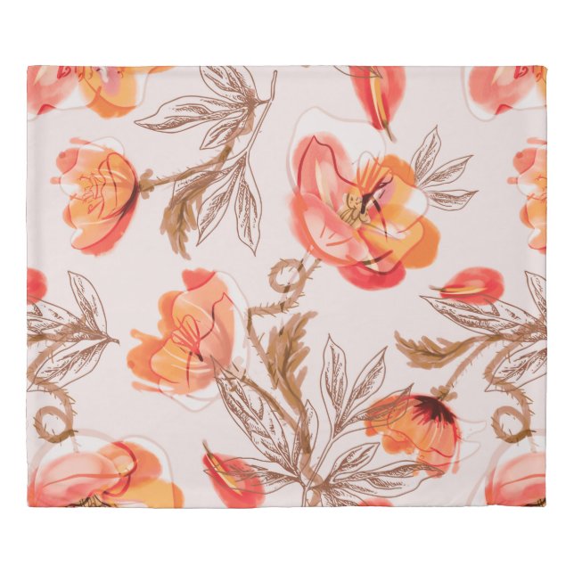 Poppies Flowers Seamless Pattern on a Beige Backgr Duvet Cover (Front)