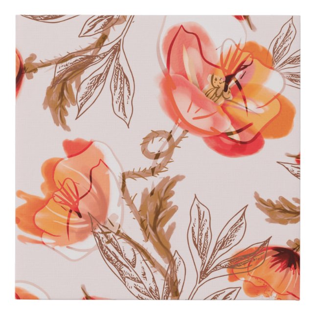 Poppies Flowers Seamless Pattern on a Beige Backgr Faux Canvas Print (Front)