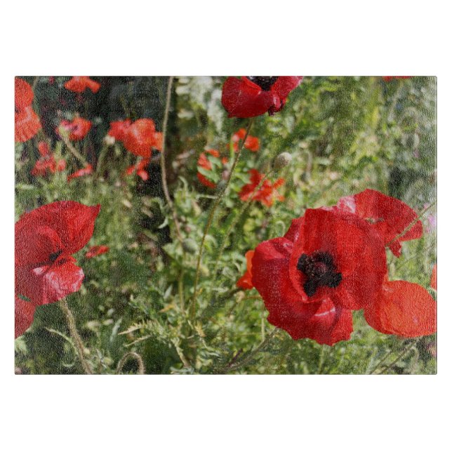 Poppies Glass Cutting Board (Front)