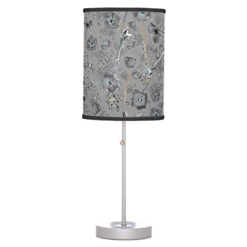 Poppies Gray And Light Blue Watercolor Floral Lamp