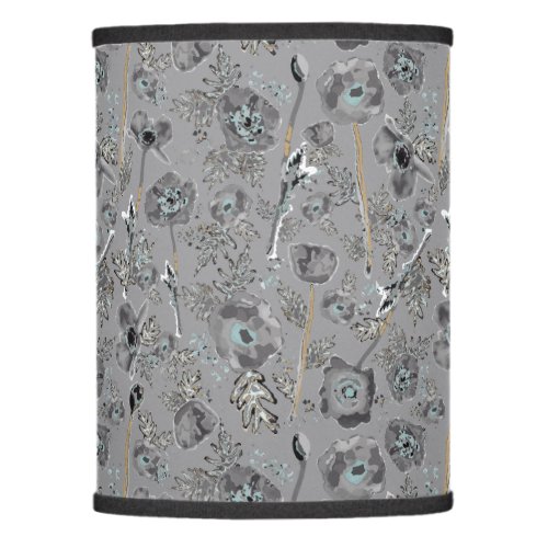 Poppies Gray And Light Blue Watercolor Floral Lamp Shade