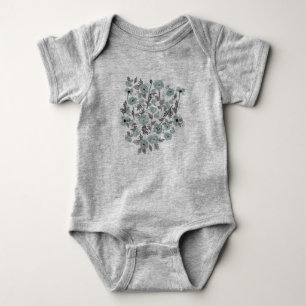 Poppies Gray Blue Flowers Baby Bodysuit