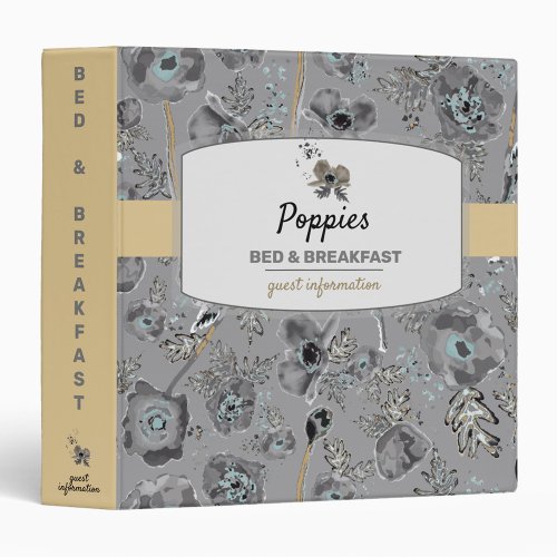 Poppies Gray Watercolor Floral Guest Information 3 Ring Binder