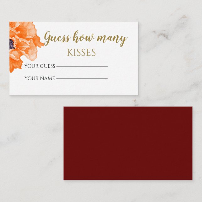 Poppies guess how many kisses bridal game  enclosure card (Front/Back)