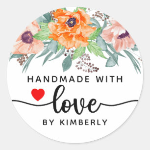 Poppies Handmade with Love Classic Round Sticker