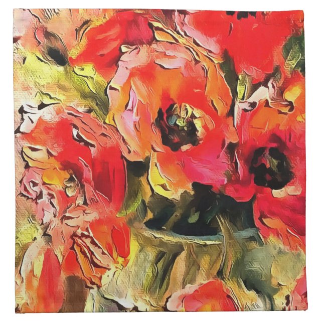 Poppies In A Glass Vase Black Outline Art Cloth Napkin (Front)
